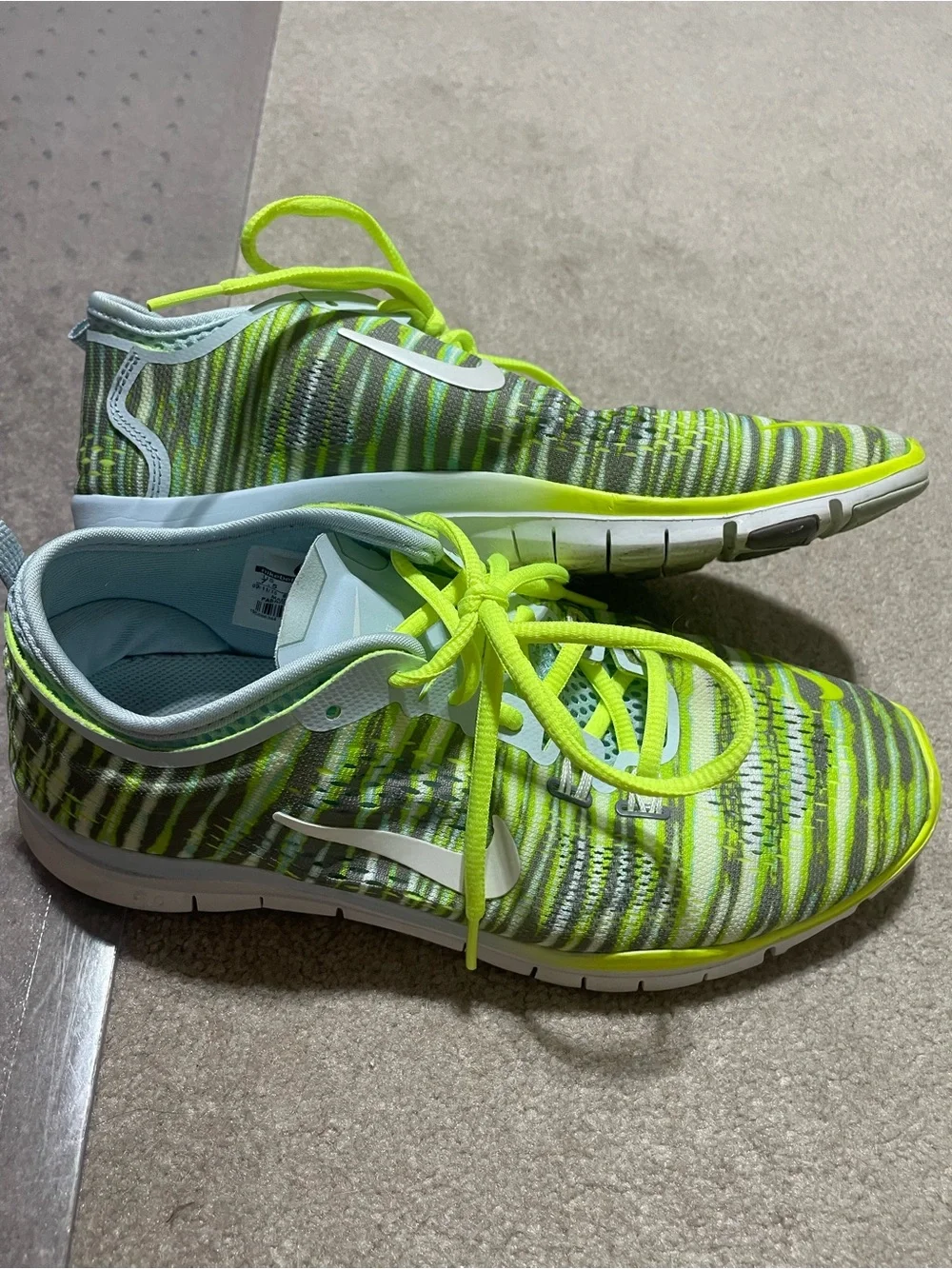 Nike Womens Free 5.0 Lime Green and Gray Knit Sneakers